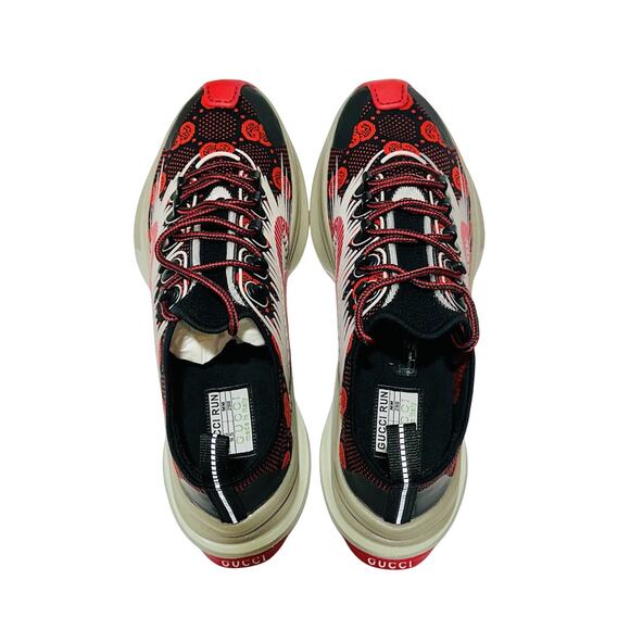 Gucci Run Knit Sneaker Size 9.5/ US 10 Black Red GG Interlocking NIB $920 - Picture 2 of 15